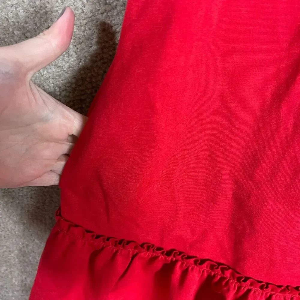 Banana Republic Mini Dress Petite Size 12P Red Sleeveless Ponte Knit Ruffle Hem - Picture 9 of 12
